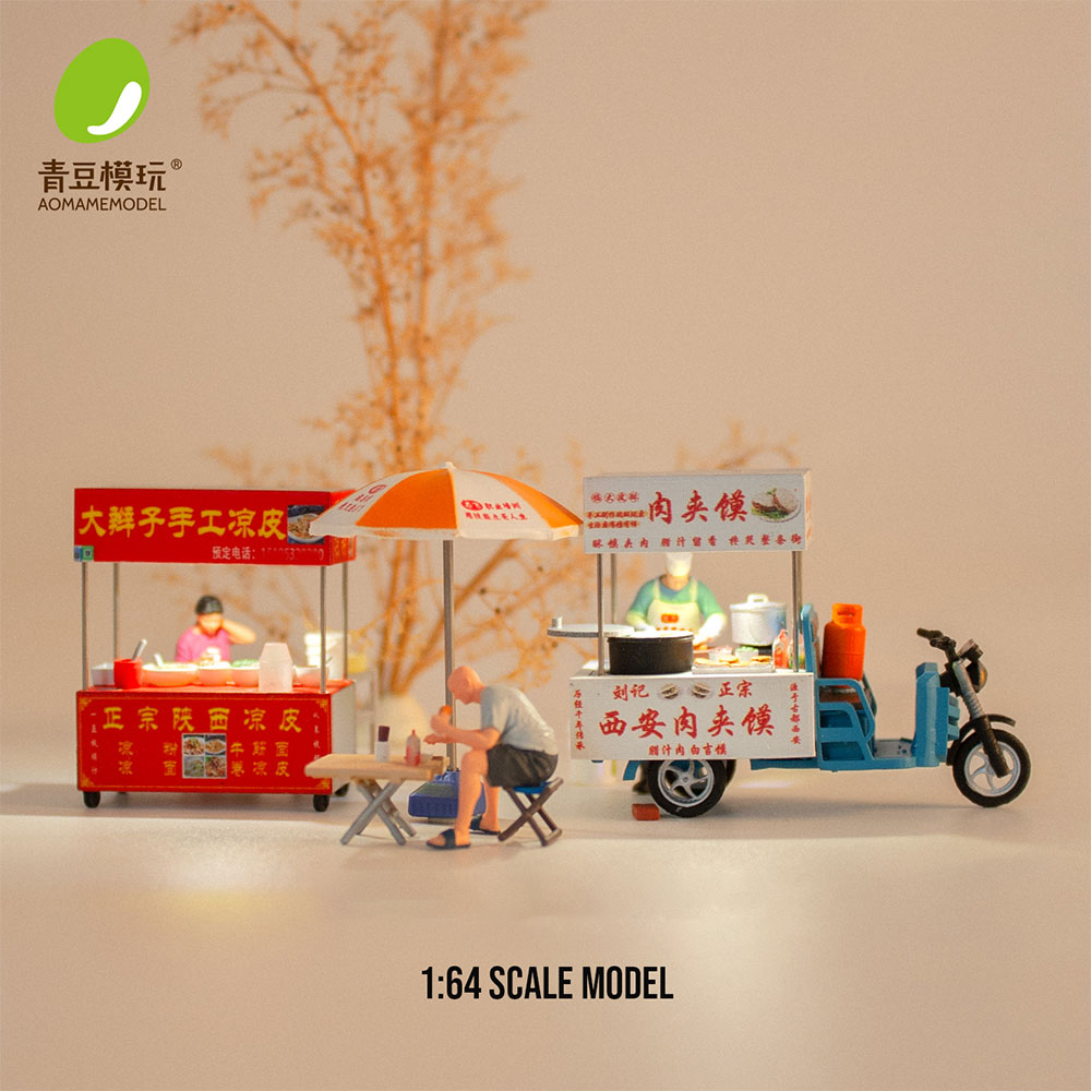 3D Printing Diecast Cars - Kicarmod 1:64 ナイトマーケット冷麺屋と肉サンド屋 3Dプリント樹脂素材 ミニチュアシーンフィギュア