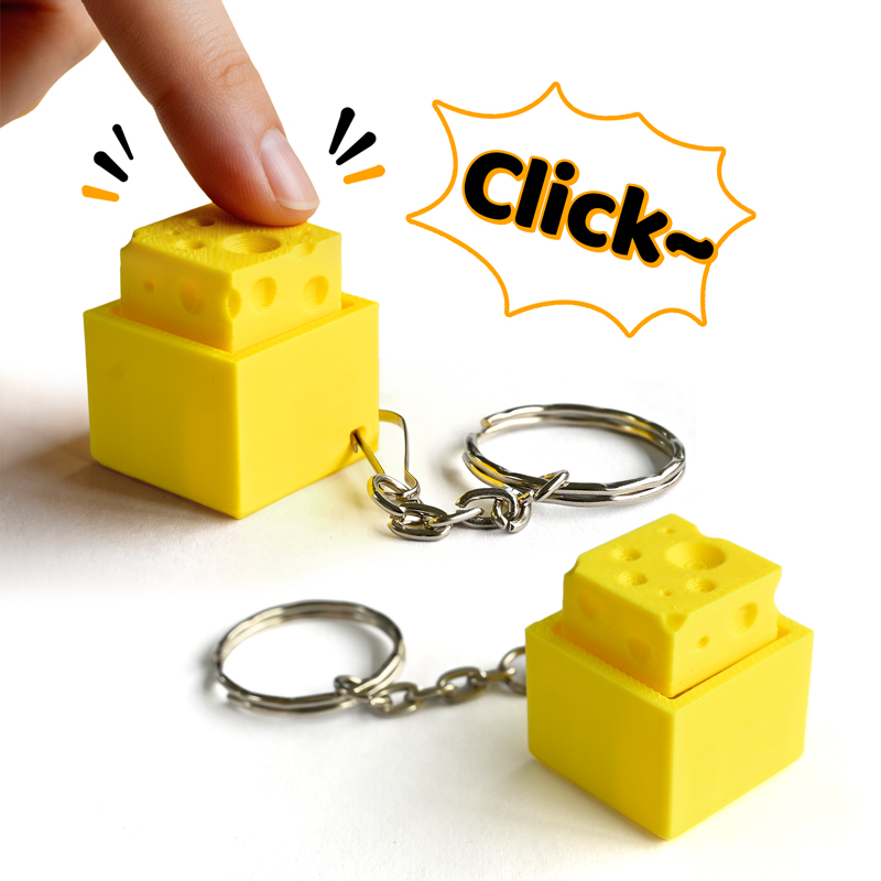 3D Printing Gif - 3D プリントチーズキーフィジェットクリッカーキーホルダーミニキーボードキーキャップストレスリリーフ感覚玩具バックパックペンダントギフト抗不安