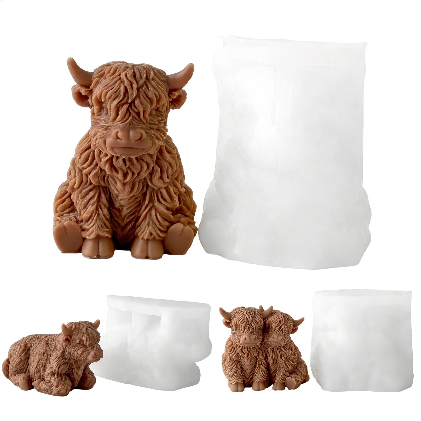 3D Printing Epoxy Resin - ハイランドカウシリコンモールド再利用可能な3Dかわいい動物鋳型農家装飾DIYエポキシ樹脂石鹸キャンドル作成ツール
