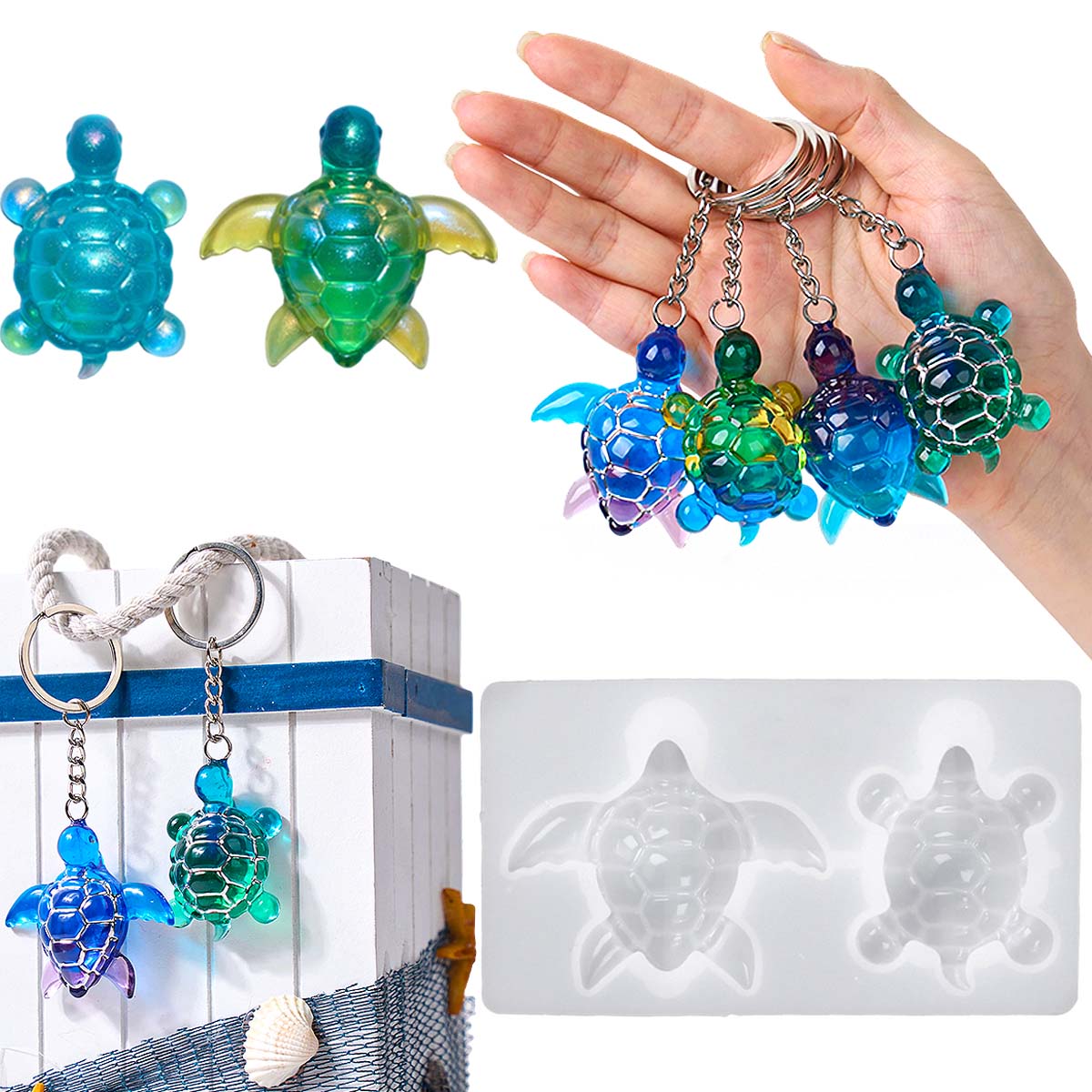 3D Printing Epoxy Resin - 3D ウミガメキーホルダーシリコーン型 DIY 海洋テーマ動物装飾品亀カメクラフト作成 UV エポキシ樹脂ジュエリー金型
