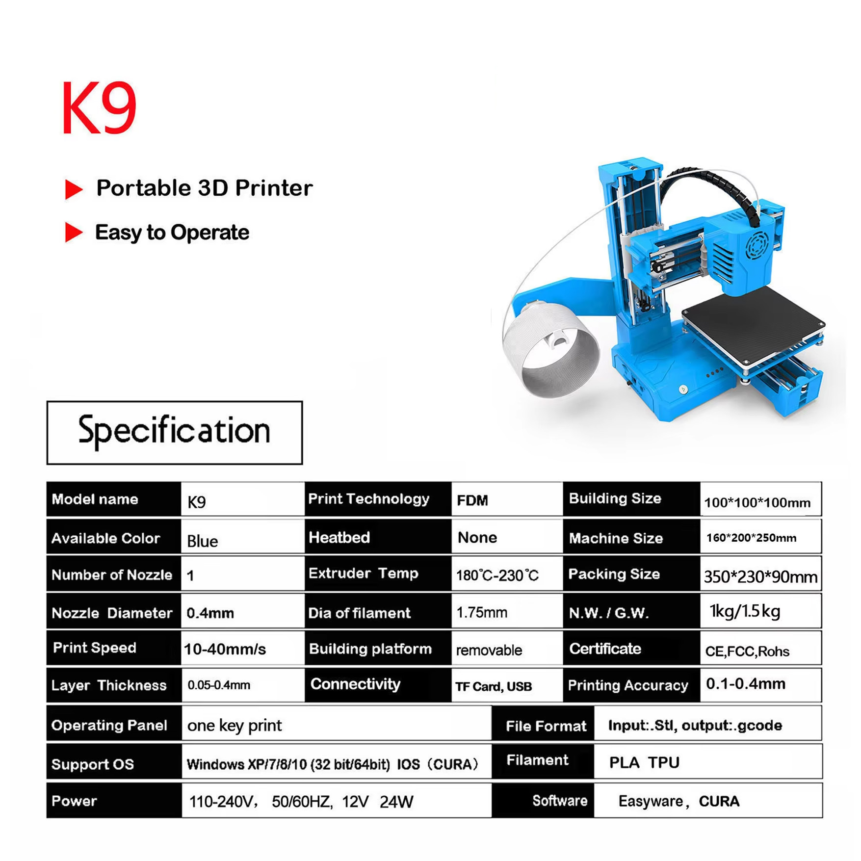 新しい K9 モジュラーポータブル 3D プリンターデスクト - 3D Printing Software のレビューと価格