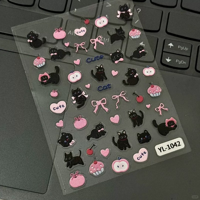 かわいい漫画風の黒猫3Dレリーフステッカー、愛らしい女の子の - 3D Printing Epoxy Resin のレビューと価格