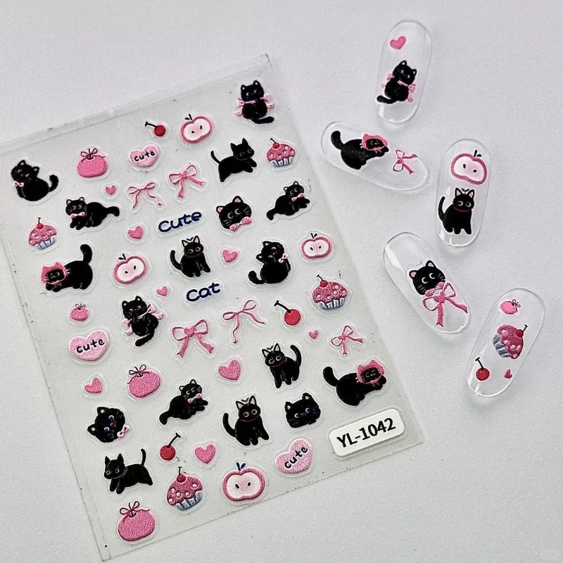 かわいい漫画風の黒猫3Dレリーフステッカー、愛らしい女の子の - 3D Printing Epoxy Resin のレビューと価格