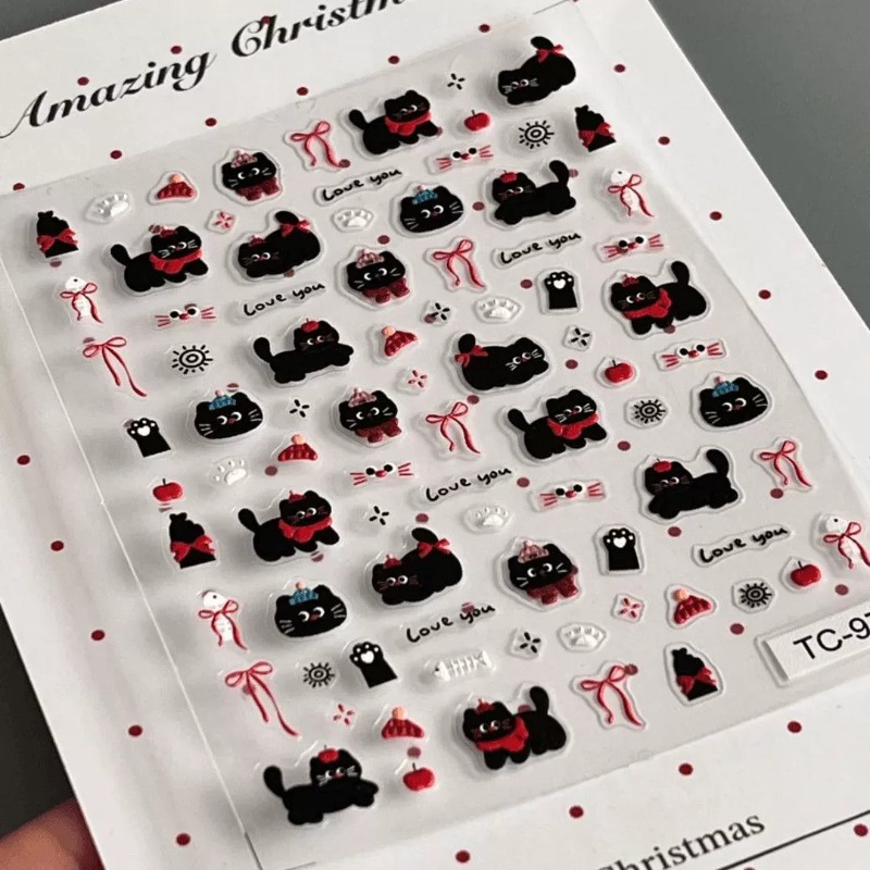 かわいい漫画風の黒猫3Dレリーフステッカー、愛らしい女の子の - 3D Printing Epoxy Resin のレビューと価格