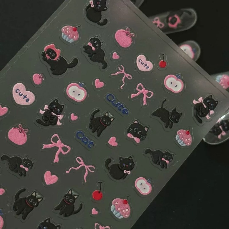 かわいい漫画風の黒猫3Dレリーフステッカー、愛らしい女の子の - 3D Printing Epoxy Resin のレビューと価格